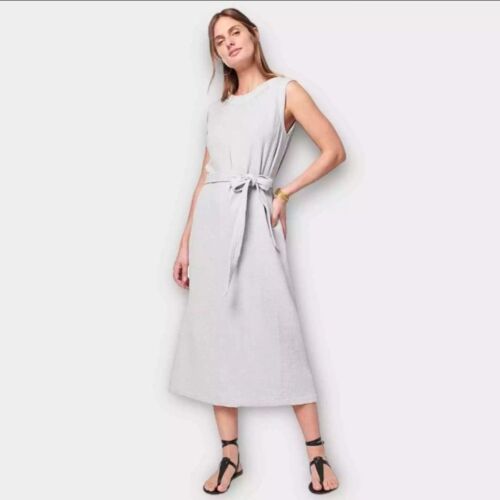 NWT FAHERTY Dress Sz M Dream Cotton Costa Grey Dawn Gauzy Midi Sleeveless Costal
