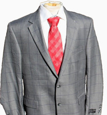 Jos. A. Bank Classic Tailored Fit Poly Blend Gray Windowpane Blazer Sz 46L NEW 