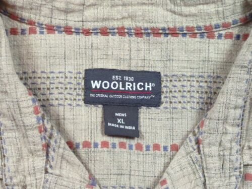 Woolrich Shirt Mens XL Beige Short Sleeve Button Cotton Stripe Outdoor - Picture 3 of 7