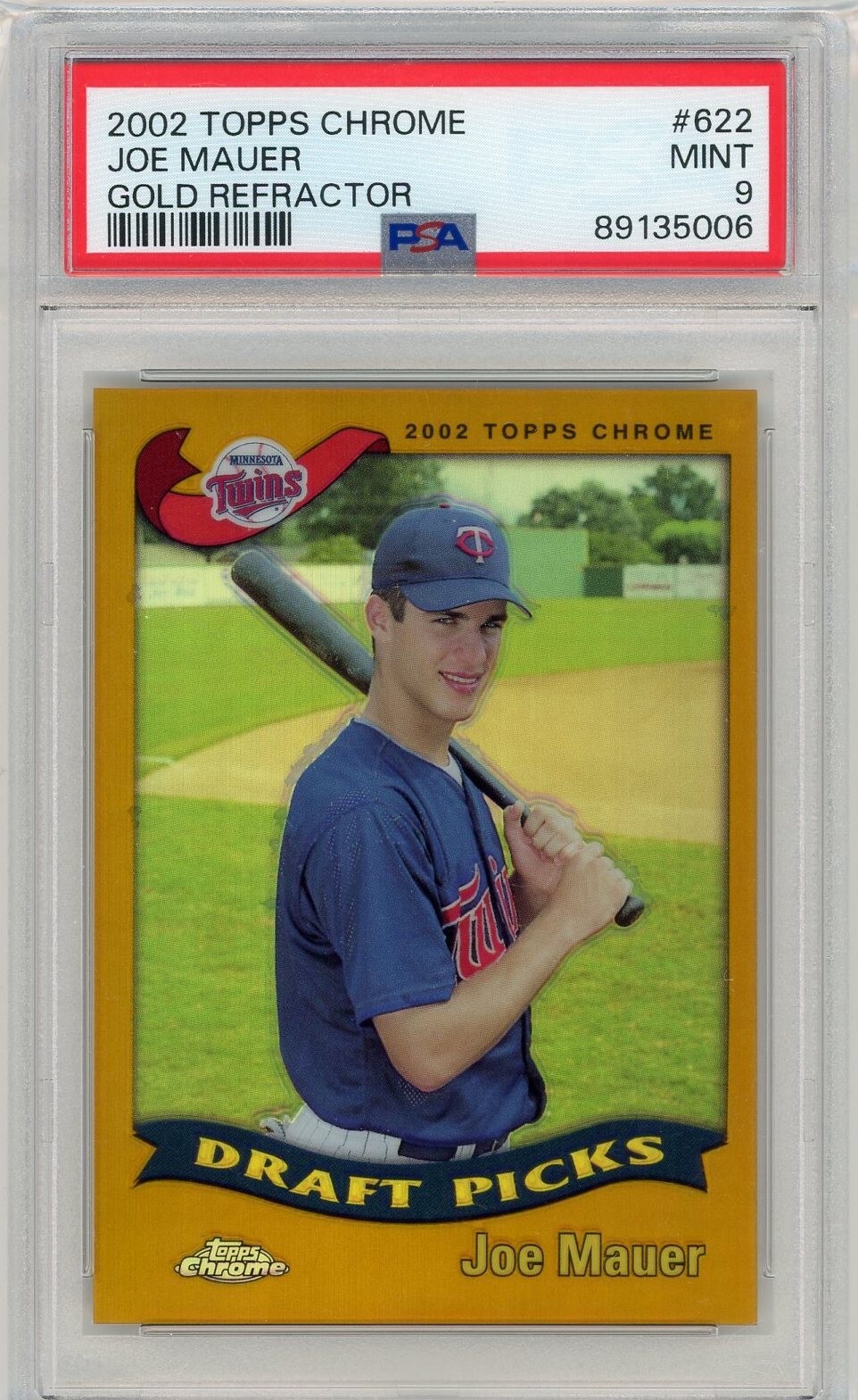 2002 Topps Chrome Baseball #622 Joe Mauer Gold Refractor Rookie PSA 9