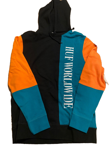 Multicolor Huf Worldwide Hoodie Sweatshirt Embroidered Spellout Size Large
