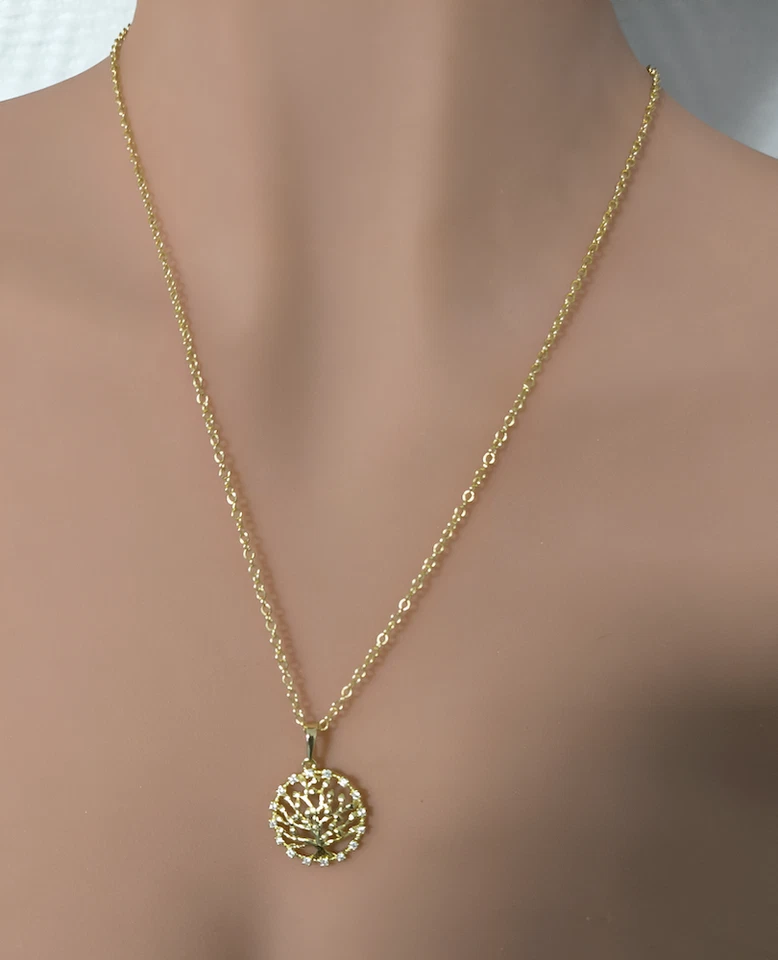 Collier - Femme - Pendentif - Arbre de Vie - Blanc - Plaqué Or Jaune 585/1000 - Photo 3/4