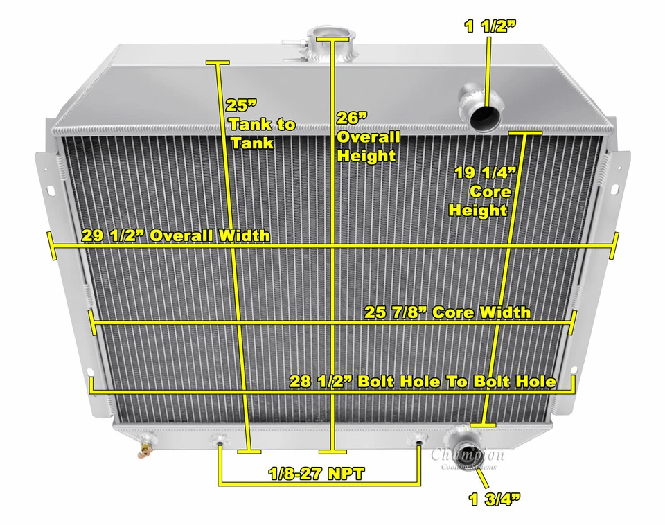 3 Row Kool Champion Radiator for 1975 1976 1977 1978 1979 Ford F-150 L6 Engine - Image 3 of 4