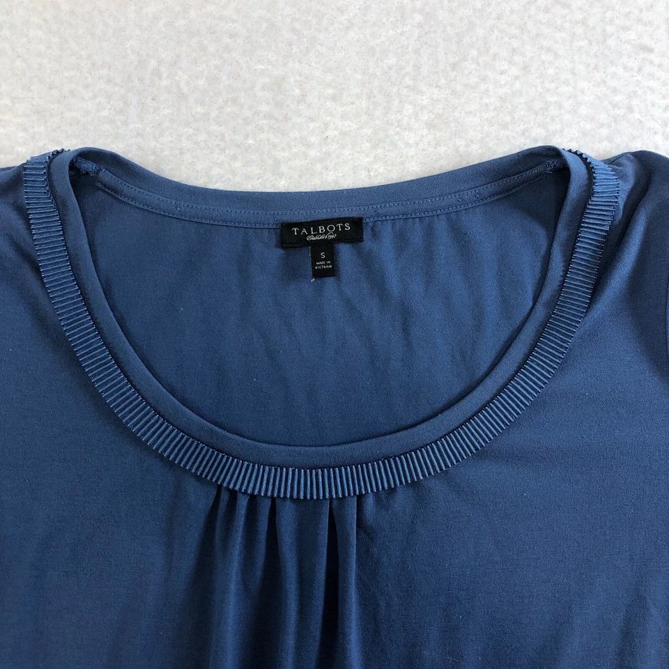 Talbots Womens T-Shirt Sz S Blue Regular Fit Scoop Neck Long Sleeve - Image 2 of 4