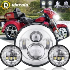 7" inch LED Headlight Hi/Lo Beam+ 4.5" Fog Light Combo Kit For Harley Motorcycle