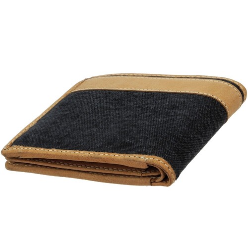 Men's Wallet Leather with Fabric Purse Wallet WILD BURRY - Picture 7 of 12