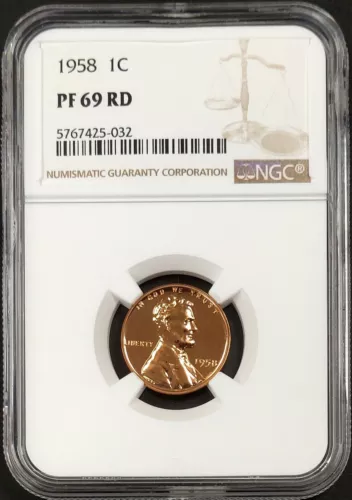 1958 Proof Lincoln Cent certified PF 69 RD by NGC! 