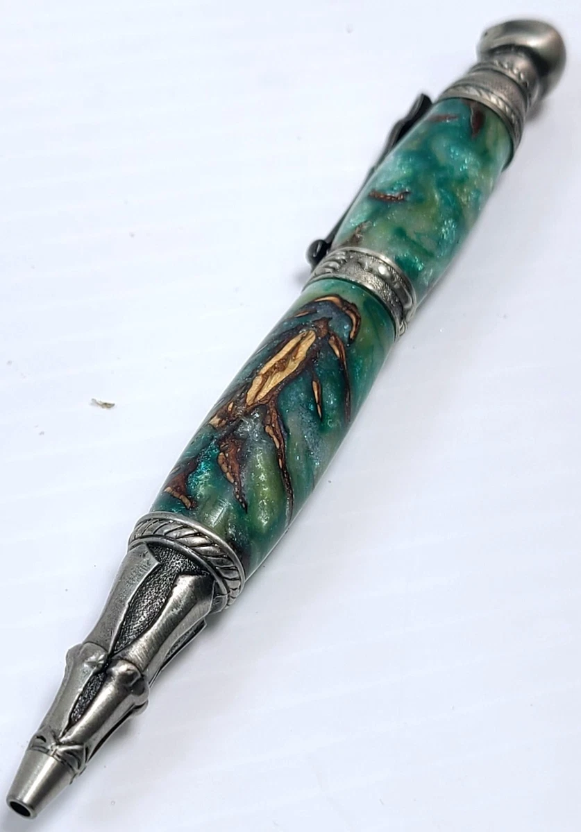 Custom Pen Lathe Turned Skull Cross Bones Twist Resin Green Blue Pinecone Hybrid