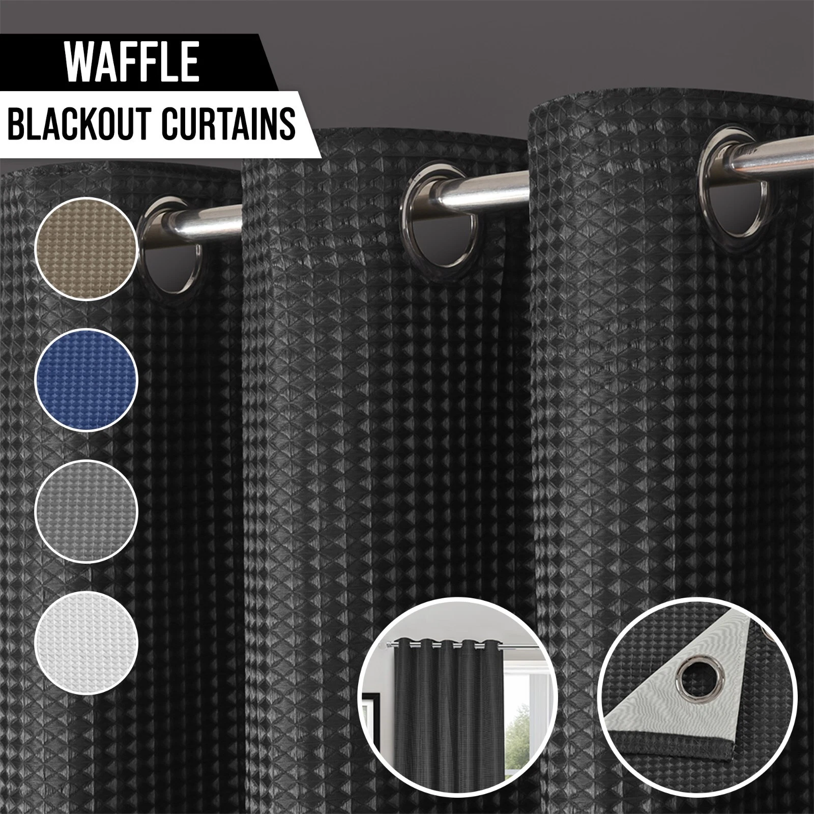 Waffle Thermal Total Blackout Luxury Jacquard Eyelet Ringtop Pair of Curtains
Opens in a new window