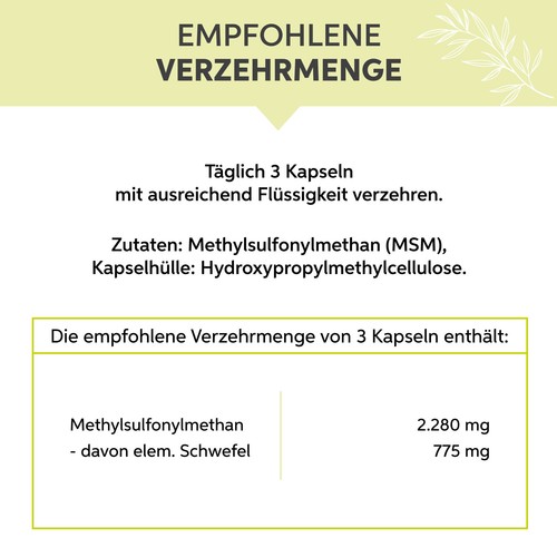 MSM Kapseln | Hochdosiert 2280mg Tagesdosis organischer Schwefel | Vegan - Picture 4 of 7