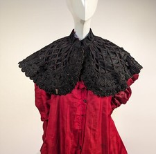 GOTHIC VICTORIAN 19TH C  BLACK LATTICE BRAID CAPE 