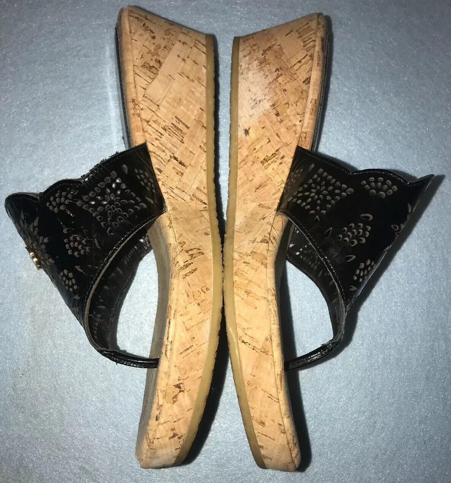 Sandalias para mujer Eric Javits cuñas plataforma 11M negras corte láser corcho Foto 2 de 4