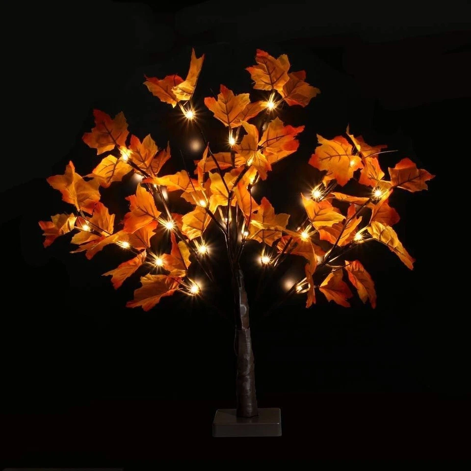 20" Maple Tree LED Tabletop Light Artificial Leaf Thanksgiving Decoration Lamp - Image 2 of 4