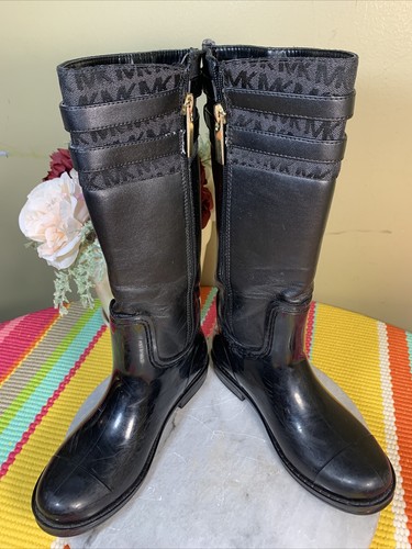 Michael Kors Della Girl S Black Side Zip Knee High Rain Boots Big Kid Eu 33 Us 2 Ebay