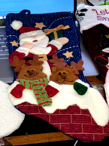 CHRISTMAS STOCKING 3 DIMENSIONAL SANTA CLAUS REINDEER SNOW GIFT - Picture 2 of 2