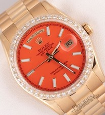 Rolex Men Day-Date 36mm 118238 18K Gold President Diamond Bezel Orange Dial