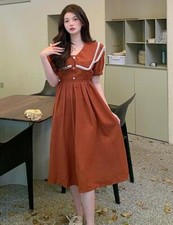 Summer New Retro lapel lace long skirt Loose plus size fairies group high waist