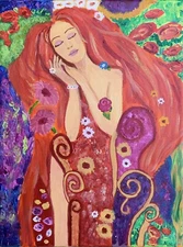 acrylic painting floral woman 12x9 canvas
