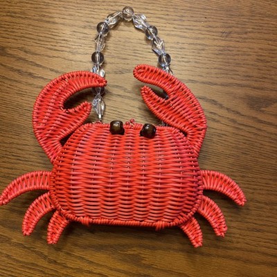 Tommy Bahama Crab Wicker Red Crossbody Purse Beaded Handle New
