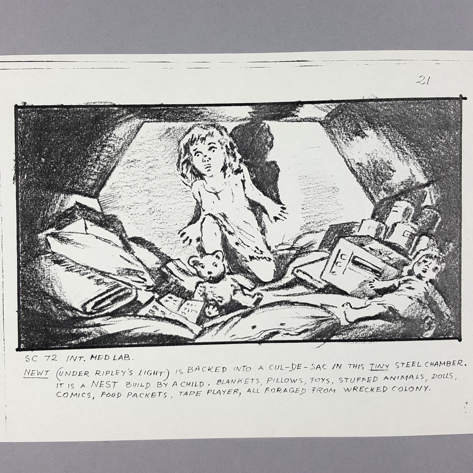 Aliens (1986) - Production Used Storyboard, Ripley Shines Light On Newt's Nest