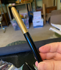 Sheaffer Metal Fountain Pen Black Ink, Black & Gold Design with Gold Trim
