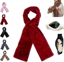 Faux-Fur Pull Through Scarf With Hidden Zipper Pocket for Women UK~