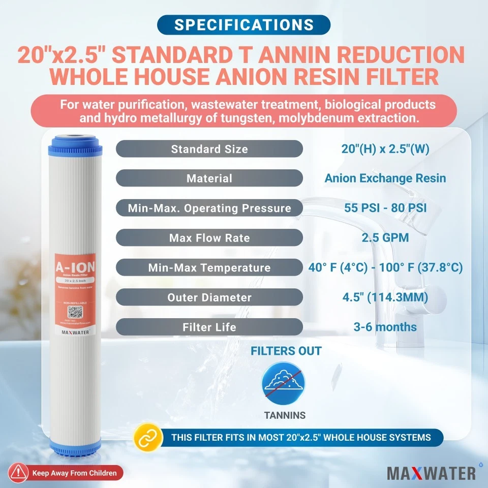 20"x 2.5" Tannins reduction Anion resin water filter (for Tannin Reduction Only) - Image 2 of 4