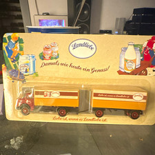Landliebe Werbetruck Modell-LKW mit Anh&auml;nger im Blister &bdquo;Damals wie heute&ldquo;
