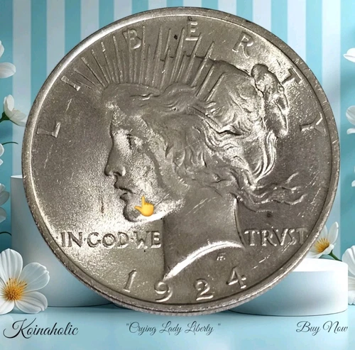 1924 P Uncirculated Peace Dollar 90% Silver "CRYING LADY" Look At Pics Fast 🚢