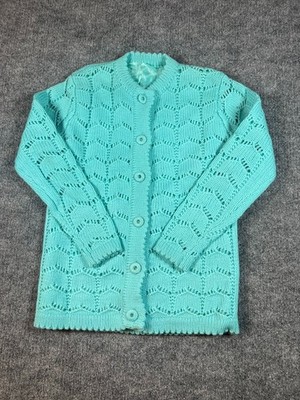 Vintage Homemade knitted Aquamarine Women's Cardigan Sweater Made in USA