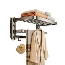 Bathroom Towel Rack,Double Foldable Wall Mounted Towel Shelf with 4 Suction...