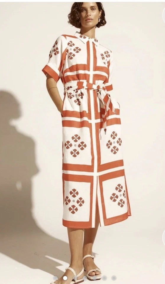 Vestido Zoe Scratchmann Globe Tamarillo Bufanda Midi Talla 1 AU 10-12 US 6-8 Rojo Blanco Foto 3 de 4