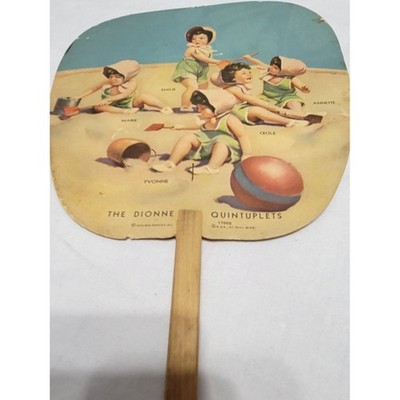 3 piece set Dionne Quintuplets  Handheld fan, Card/picture and framed picture