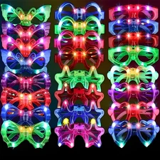 24 Packs LED Glasses for kids Glow in the dark Party Supplie Favor 6 LED 6 Shape