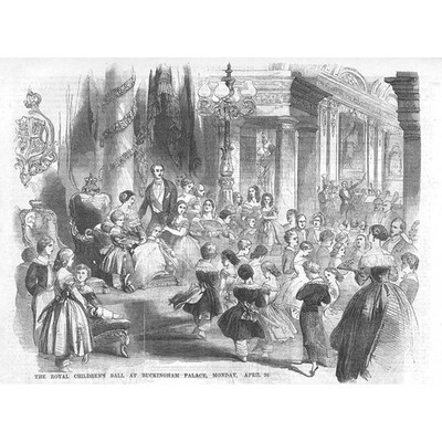 Buckingham Palace Ein königlicher Kinderball - antiker Druck 1847