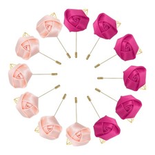 12 Pcs Groom Boutonnieres Rose Boutonnieres Pins Dusty Pink/Rose Red