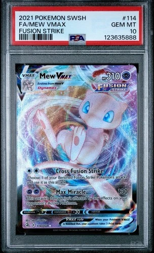 2021 POKEMON SWORD & SHIELD FUSION STRIKE #114 FULL ART/MEW VMAX PSA 10 💎