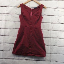 ANTHRO MODCLOTH Sheath Dress Womens Medium Mini Sleeveless Burgundy Heart Button
