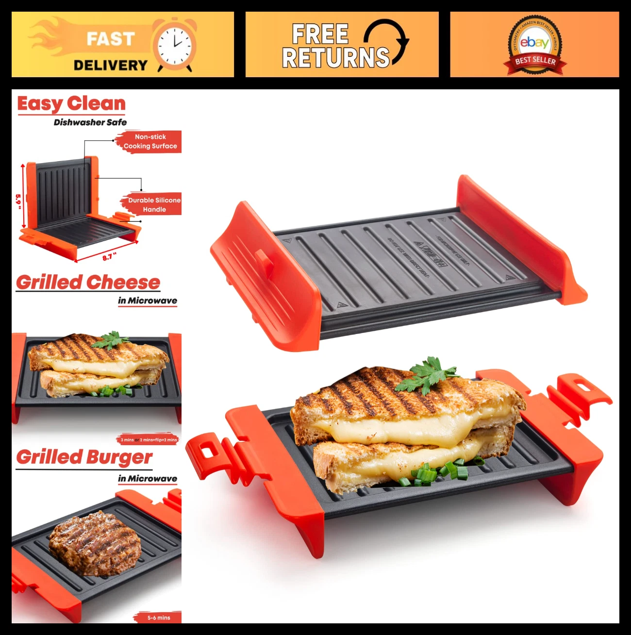 Microwave Sandwich Maker & Grill Cheese Panini Press | Fast Cooking, Dishwasher