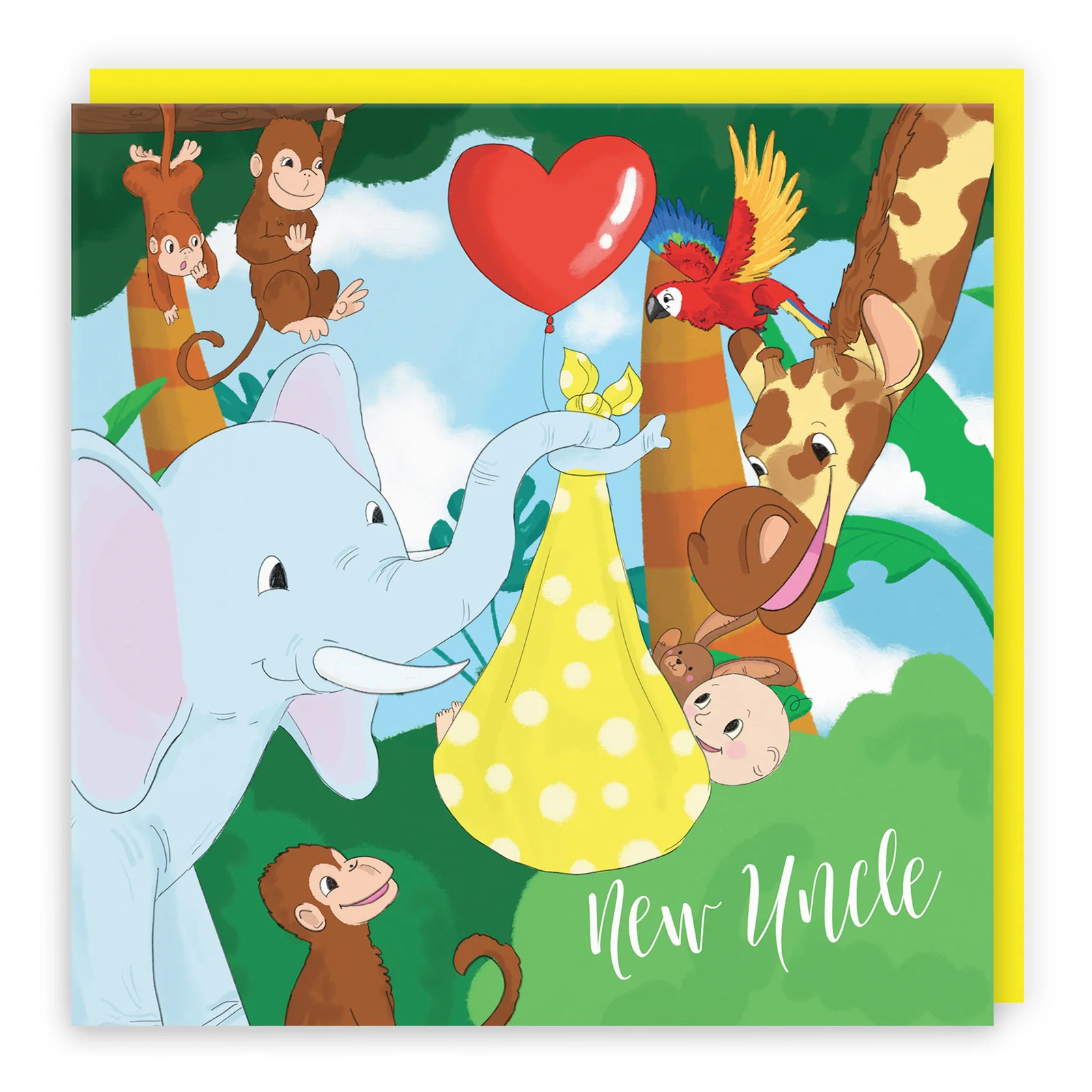 New Uncle Congratulations New Baby Card Cute Elephant Jungle