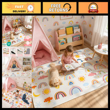 Colorful Rainbow Playroom Rug, Soft Kids Area Rug 3'3" x 4'11", Weatherproof
