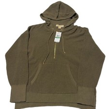 NEW Michael Kors Hoodie Women Large Olive Green Waffle Knit Half Zip Pullover