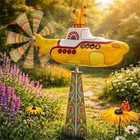Yellow Submarine Wind Spinner, 2D Heavy Duty Metal Rotating Yard Art NEW