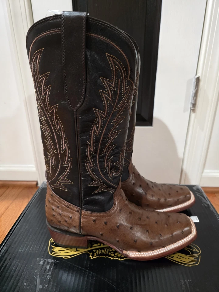 BOTAS VAQUERAS MUJER JB DILLON PUNTA CUADRADA NEGRAS PIEL DE AVESTRUZ TALLA 9 B $599.99 Foto 3 de 4