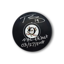 Troy Terry Autographed Anaheim Ducks Hockey Puck Inscribed NHL Debut
