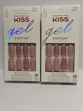 2 Kiss Glam Fantasy 28 Nails Long Coffin Glossy Peach Diamond FX Amazing 3D Look