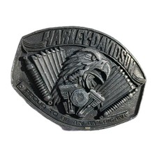 Vintage Harley Davidson Proud to be an American Belt Buckle 1990