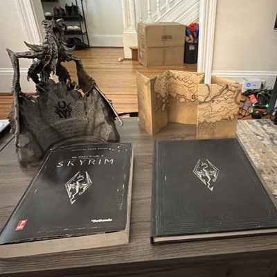 Skyrim Collector s Edition Memorabilia Bundle - Alduin Statue Burlap Map & Guide