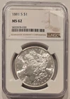 1881 S Morgan Silver Dollar NGC MS-62