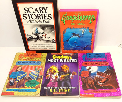 3 Goosebumps Books-You Choose Scare 5&7 Night of Puppet People, Scary Stories I